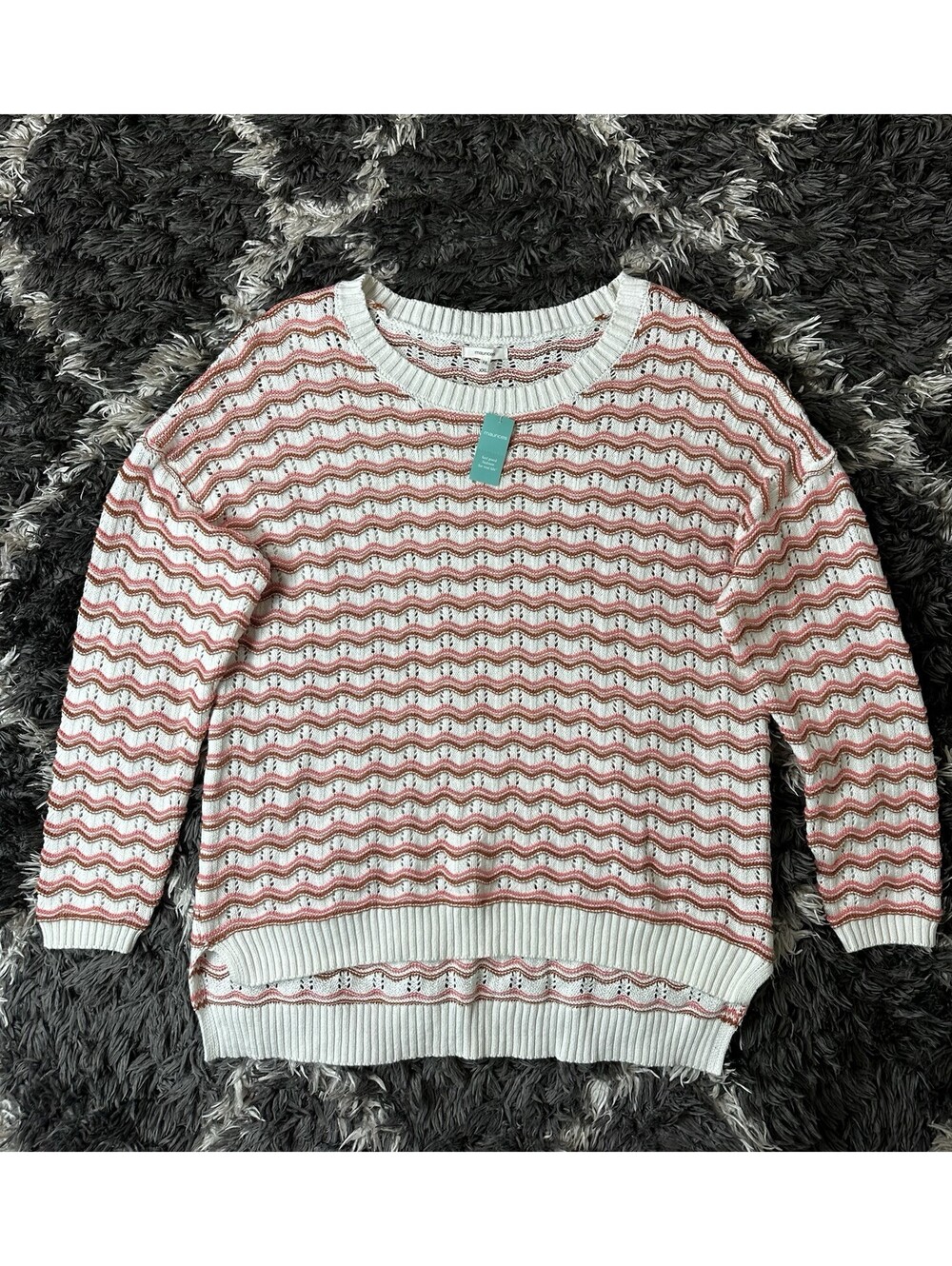 NWT Maurices Sweater Womens XXL White Pink Wave Knit Crewneck Long Sleeve
